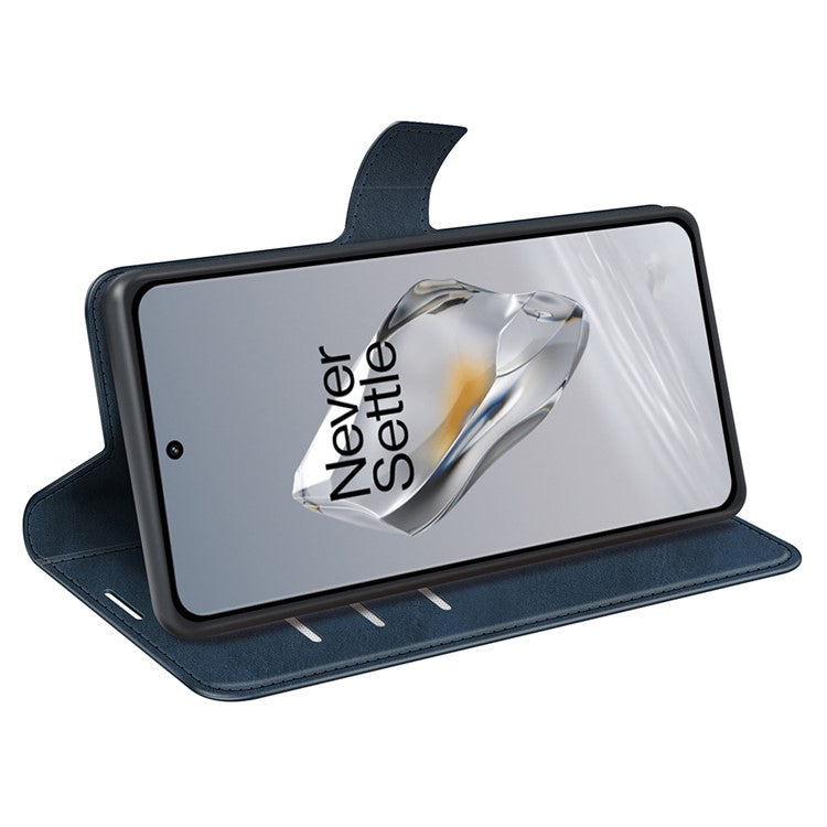 For OnePlus 12 5G PU Leather Folio Cover Magnetic Buckle Flip Phone Case Wallet - Blue