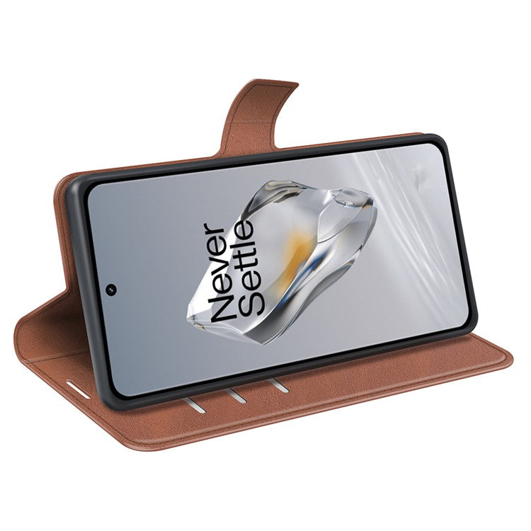 For OnePlus 12 5G PU Leather Folio Cover Magnetic Buckle Flip Phone Case Wallet - Light Brown