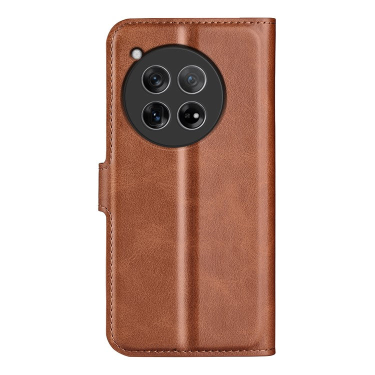 For OnePlus 12 5G PU Leather Folio Cover Magnetic Buckle Flip Phone Case Wallet - Light Brown