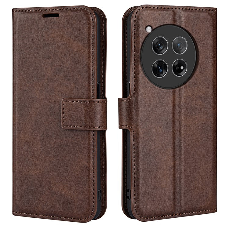 For OnePlus 12 5G PU Leather Folio Cover Magnetic Buckle Flip Phone Case Wallet - Brown