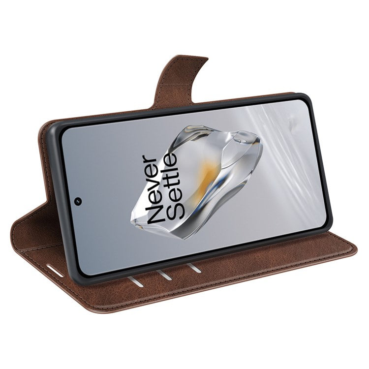 For OnePlus 12 5G PU Leather Folio Cover Magnetic Buckle Flip Phone Case Wallet - Brown