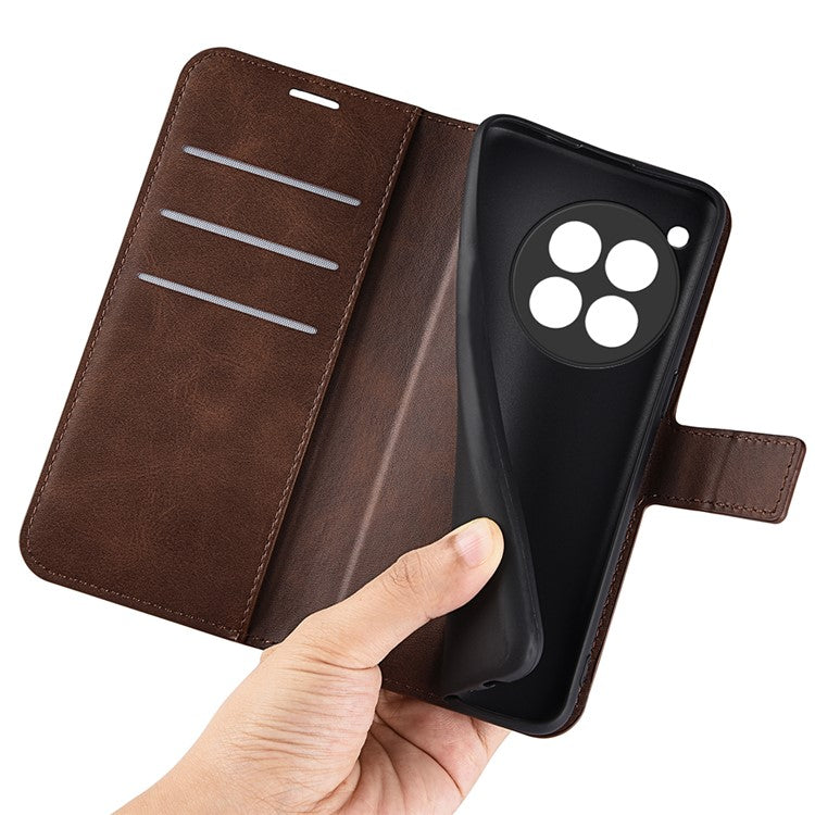 For OnePlus 12 5G PU Leather Folio Cover Magnetic Buckle Flip Phone Case Wallet - Brown