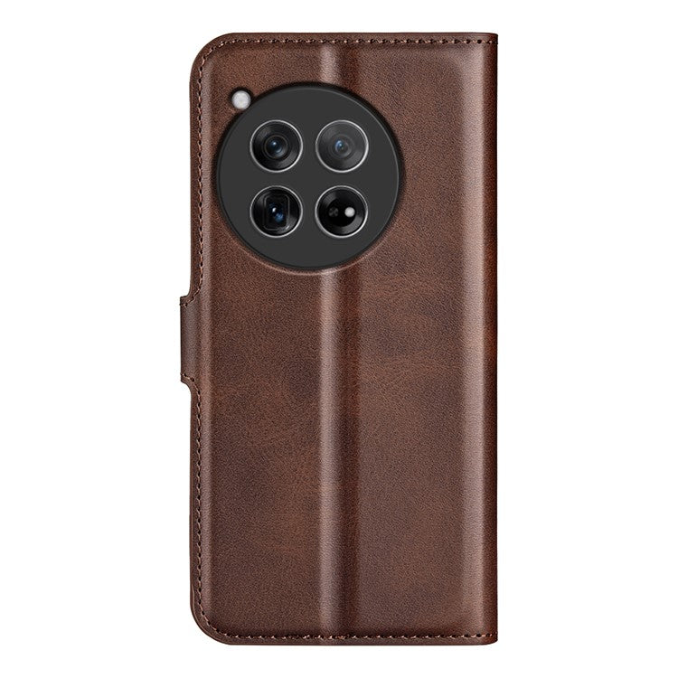 For OnePlus 12 5G PU Leather Folio Cover Magnetic Buckle Flip Phone Case Wallet - Brown
