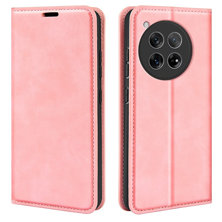 For OnePlus 12 5G PU Leather Skin-touch Case Wallet Flip Phone Cover - Pink