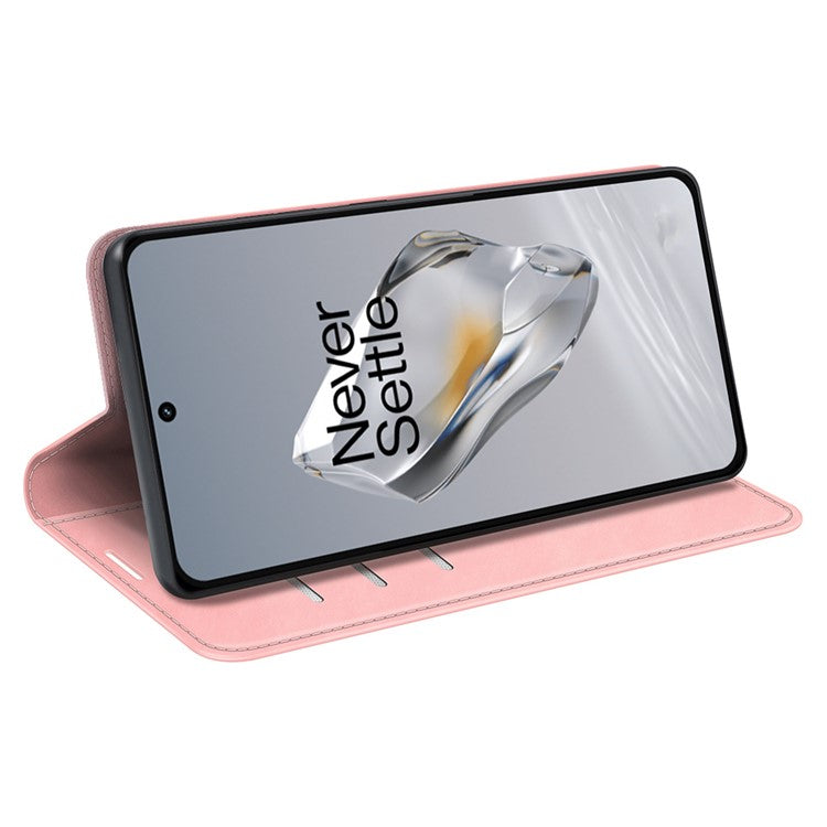 For OnePlus 12 5G PU Leather Skin-touch Case Wallet Flip Phone Cover - Pink