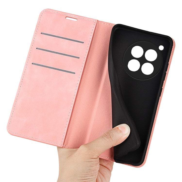 For OnePlus 12 5G PU Leather Skin-touch Case Wallet Flip Phone Cover - Pink