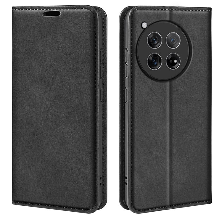 For OnePlus 12 5G PU Leather Skin-touch Case Wallet Flip Phone Cover - Black