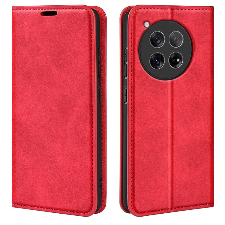 For OnePlus 12 5G PU Leather Skin-touch Case Wallet Flip Phone Cover - Red