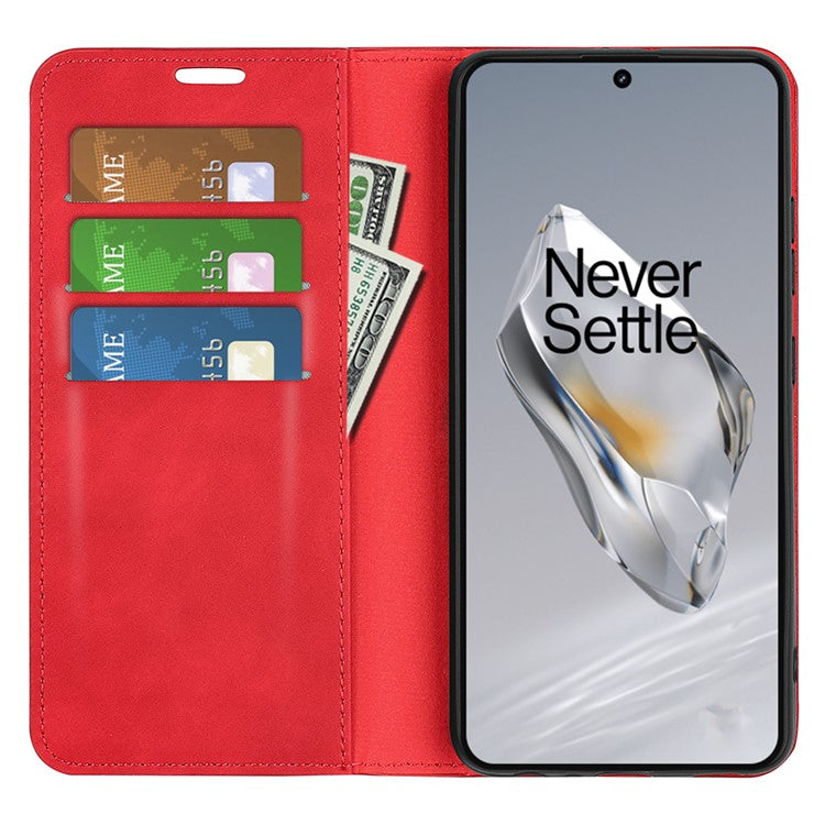 For OnePlus 12 5G PU Leather Skin-touch Case Wallet Flip Phone Cover - Red
