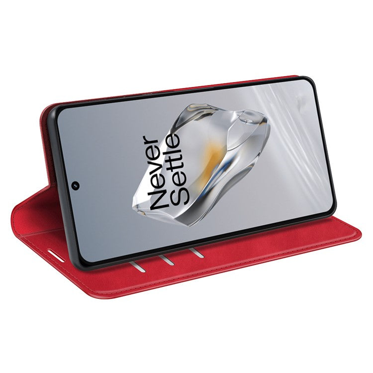 For OnePlus 12 5G PU Leather Skin-touch Case Wallet Flip Phone Cover - Red