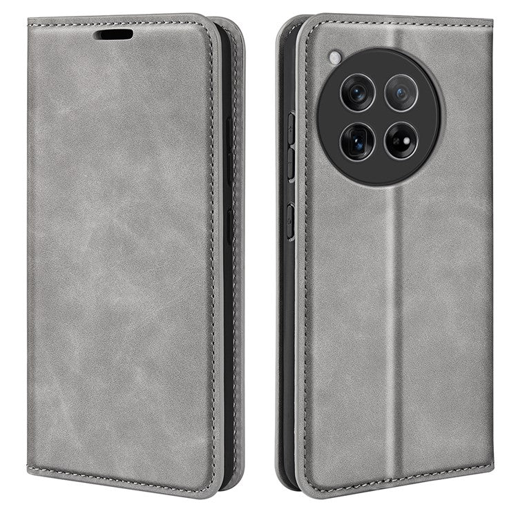 For OnePlus 12 5G PU Leather Skin-touch Case Wallet Flip Phone Cover - Grey