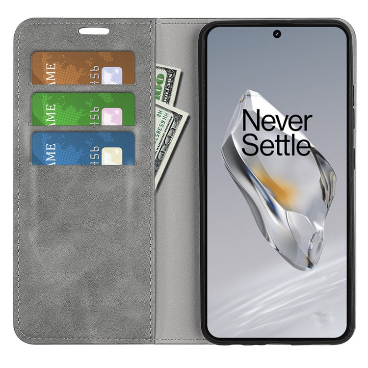 For OnePlus 12 5G PU Leather Skin-touch Case Wallet Flip Phone Cover - Grey