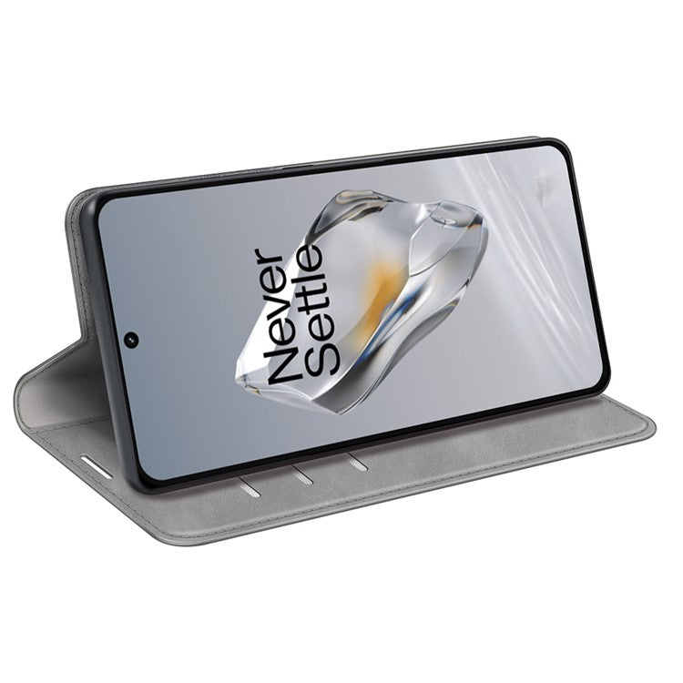 For OnePlus 12 5G PU Leather Skin-touch Case Wallet Flip Phone Cover - Grey