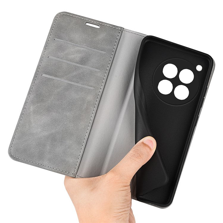 For OnePlus 12 5G PU Leather Skin-touch Case Wallet Flip Phone Cover - Grey