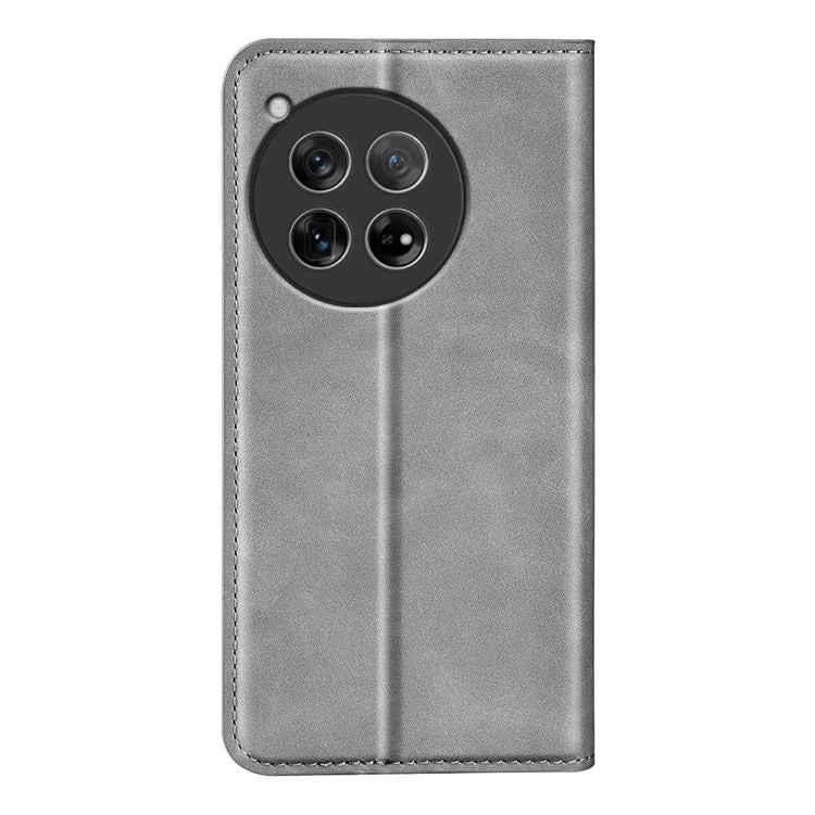 For OnePlus 12 5G PU Leather Skin-touch Case Wallet Flip Phone Cover - Grey