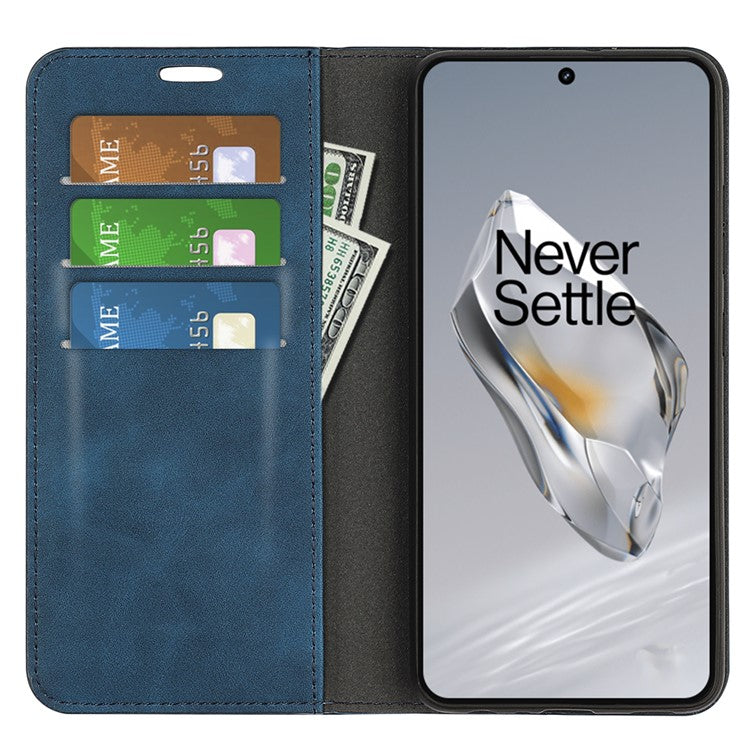 For OnePlus 12 5G PU Leather Skin-touch Case Wallet Flip Phone Cover - Blue