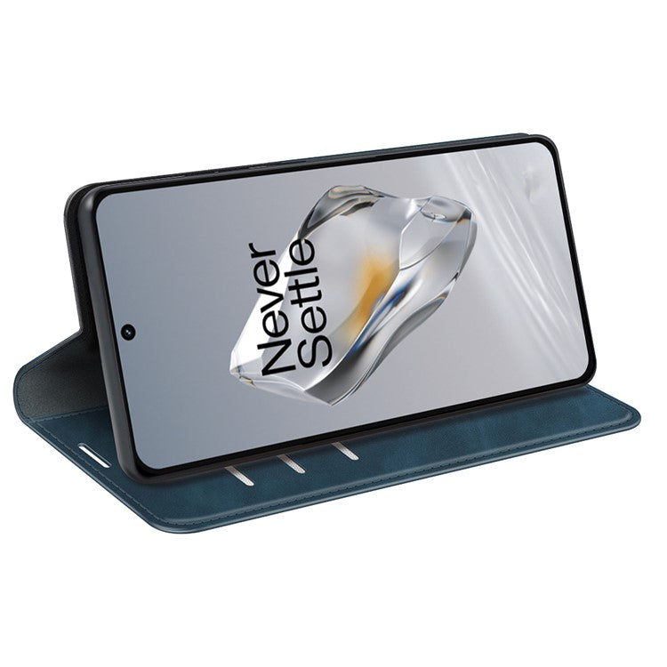 For OnePlus 12 5G PU Leather Skin-touch Case Wallet Flip Phone Cover - Blue