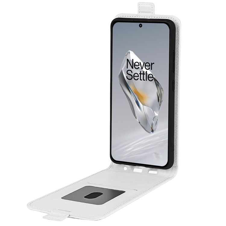 For OnePlus 12 5G Case with Card Holder Vertical Flip Crazy Horse Texture Phone Cover - White