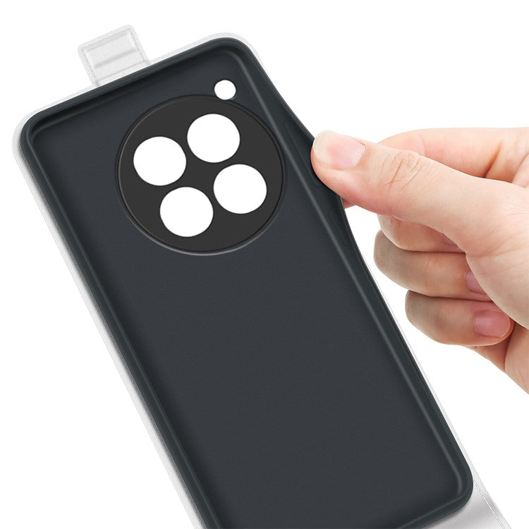 For OnePlus 12 5G Case with Card Holder Vertical Flip Crazy Horse Texture Phone Cover - White