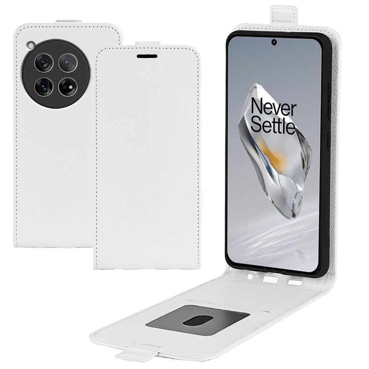For OnePlus 12 5G Case with Card Holder Vertical Flip Crazy Horse Texture Phone Cover - White