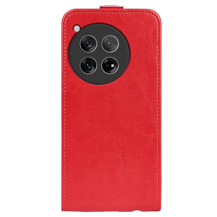 For OnePlus 12 5G Case with Card Holder Vertical Flip Crazy Horse Texture Phone Cover - Red