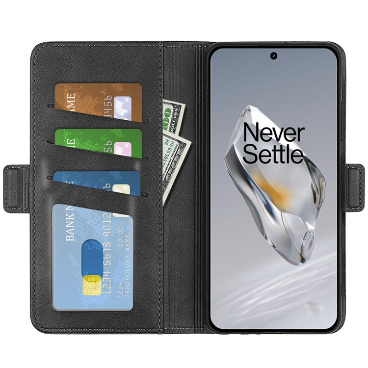 For OnePlus 12 5G Leather Flip Wallet Case Folio Stand View Phone Cover - Black