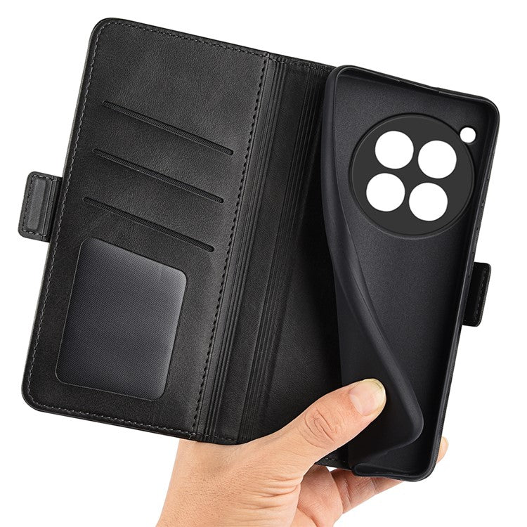 For OnePlus 12 5G Leather Flip Wallet Case Folio Stand View Phone Cover - Black