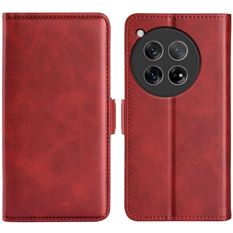 For OnePlus 12 5G Leather Flip Wallet Case Folio Stand View Phone Cover - Red