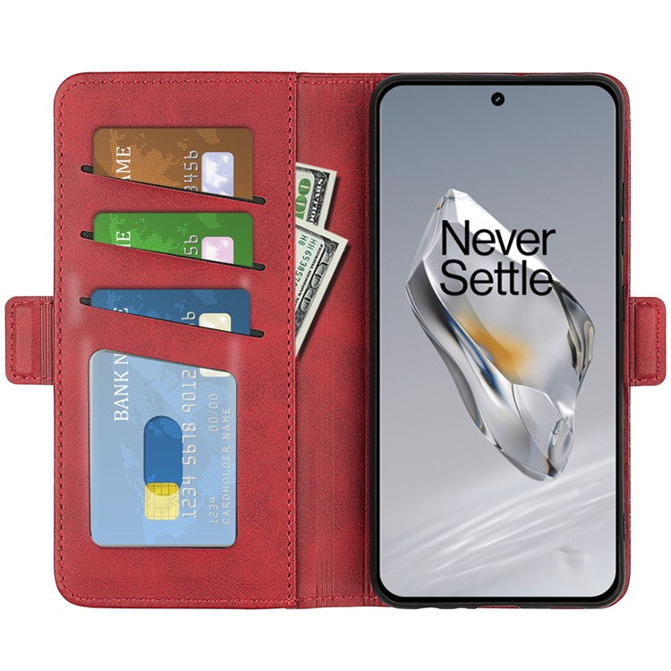 For OnePlus 12 5G Leather Flip Wallet Case Folio Stand View Phone Cover - Red