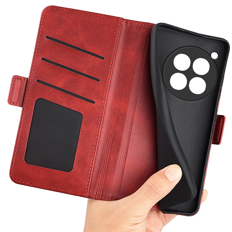 For OnePlus 12 5G Leather Flip Wallet Case Folio Stand View Phone Cover - Red