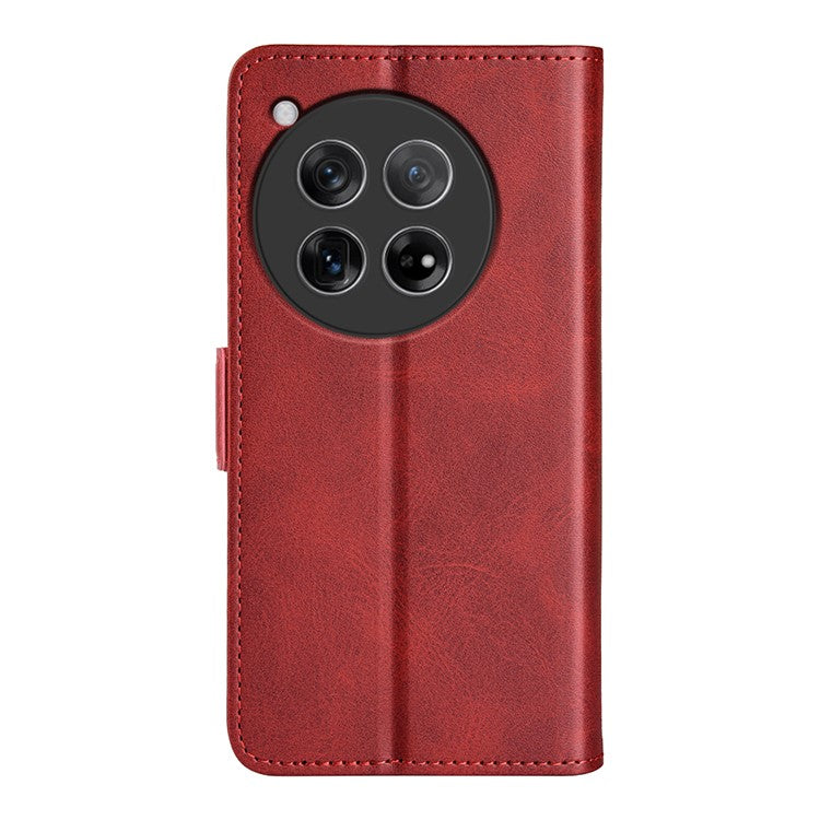 For OnePlus 12 5G Leather Flip Wallet Case Folio Stand View Phone Cover - Red