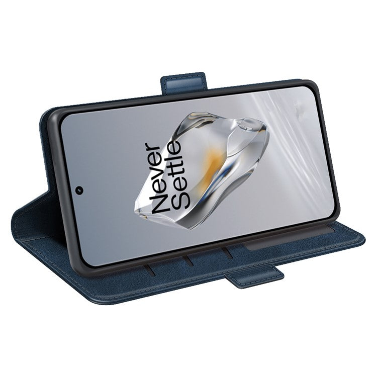 For OnePlus 12 5G Leather Flip Wallet Case Folio Stand View Phone Cover - Blue