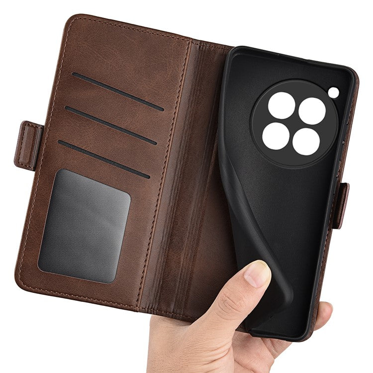 For OnePlus 12 5G Leather Flip Wallet Case Folio Stand View Phone Cover - Brown
