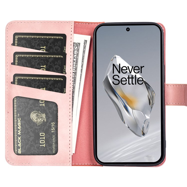 For OnePlus 12 5G Wallet PU Leather Case Color Splicing Phone Cover - Pink