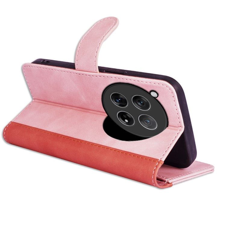 For OnePlus 12 5G Wallet PU Leather Case Color Splicing Phone Cover - Pink