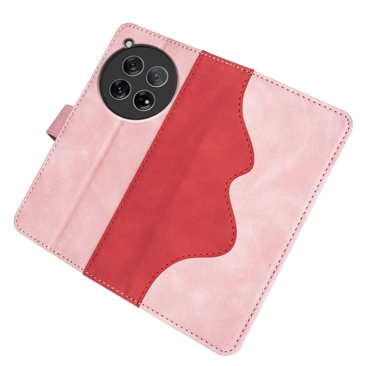 For OnePlus 12 5G Wallet PU Leather Case Color Splicing Phone Cover - Pink