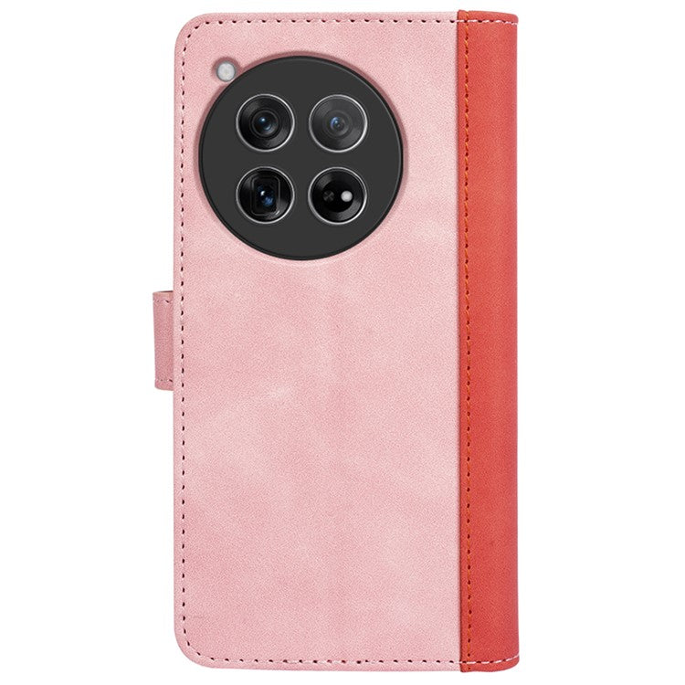 For OnePlus 12 5G Wallet PU Leather Case Color Splicing Phone Cover - Pink