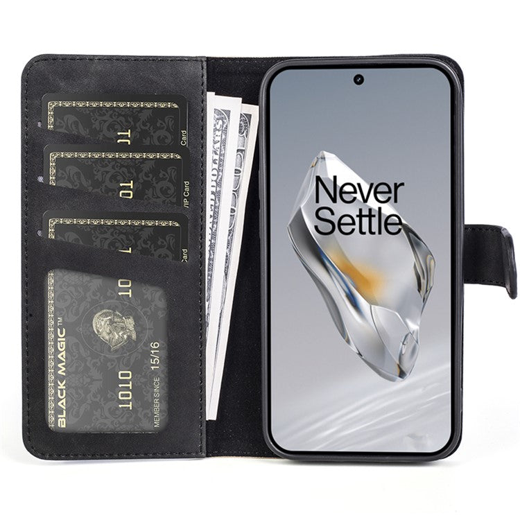 For OnePlus 12 5G Wallet PU Leather Case Color Splicing Phone Cover - Black