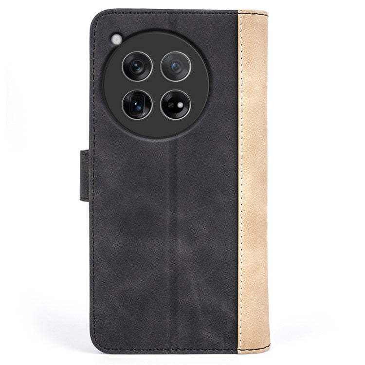 For OnePlus 12 5G Wallet PU Leather Case Color Splicing Phone Cover - Black