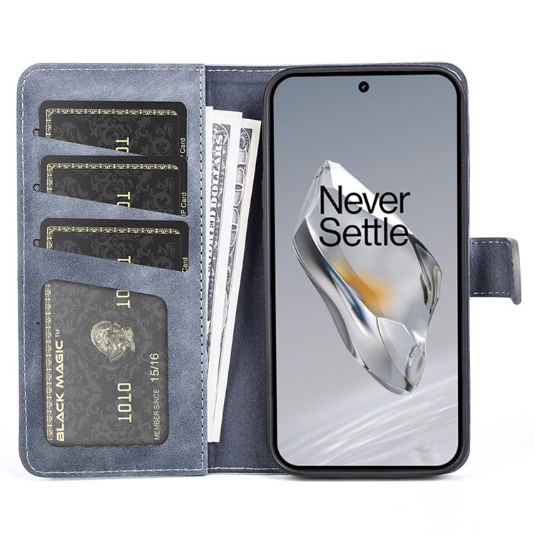For OnePlus 12 5G Wallet PU Leather Case Color Splicing Phone Cover - Blue