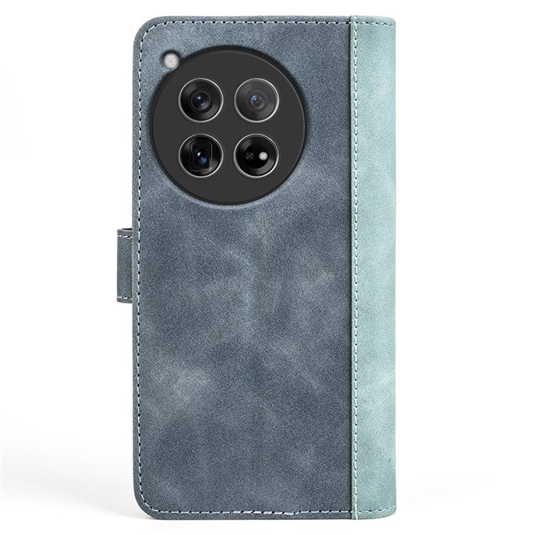 For OnePlus 12 5G Wallet PU Leather Case Color Splicing Phone Cover - Blue
