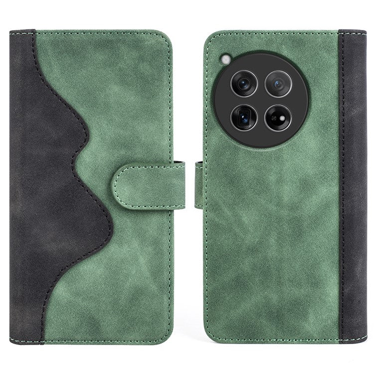 For OnePlus 12 5G Wallet PU Leather Case Color Splicing Phone Cover - Green