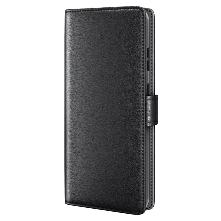 For OnePlus 12 5G Wallet Case Genuine Split Leather Phone Cover with TPU Shockproof Shell - Black