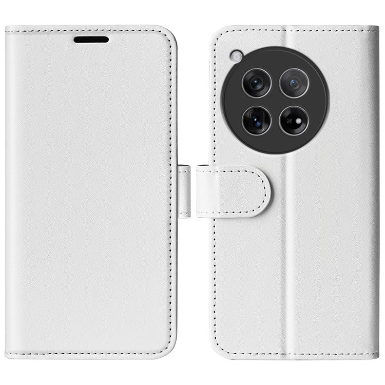 For OnePlus 12 5G PU Leather Case Magnetic Closure Phone Cover Crazy Horse Texture - White