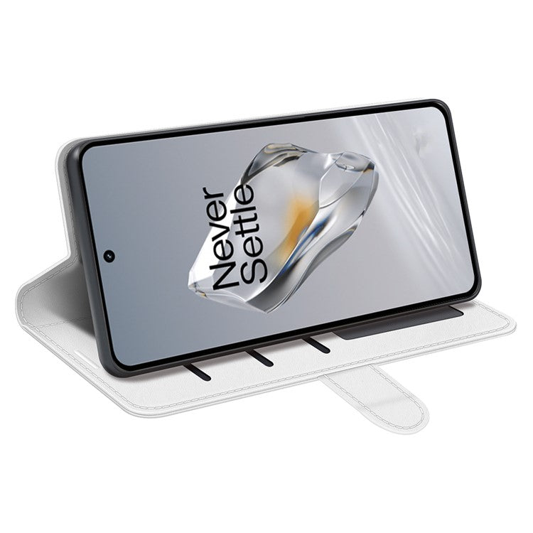 For OnePlus 12 5G PU Leather Case Magnetic Closure Phone Cover Crazy Horse Texture - White