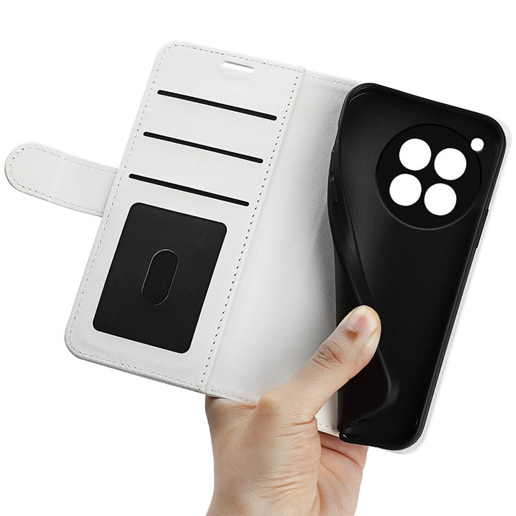 For OnePlus 12 5G PU Leather Case Magnetic Closure Phone Cover Crazy Horse Texture - White