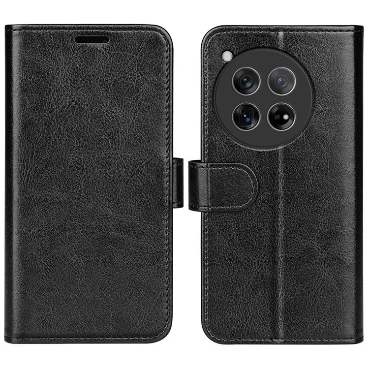 For OnePlus 12 5G PU Leather Case Magnetic Closure Phone Cover Crazy Horse Texture - Black