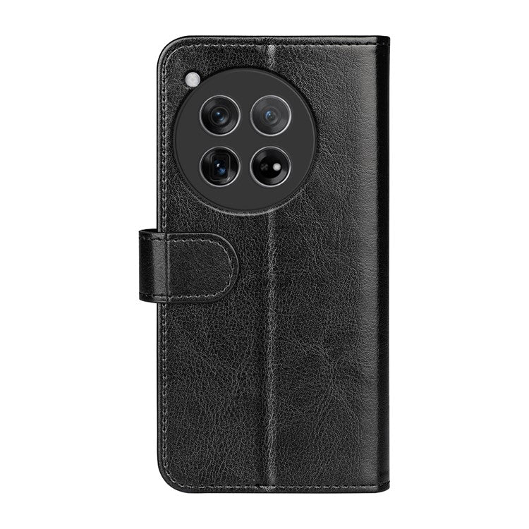 For OnePlus 12 5G PU Leather Case Magnetic Closure Phone Cover Crazy Horse Texture - Black