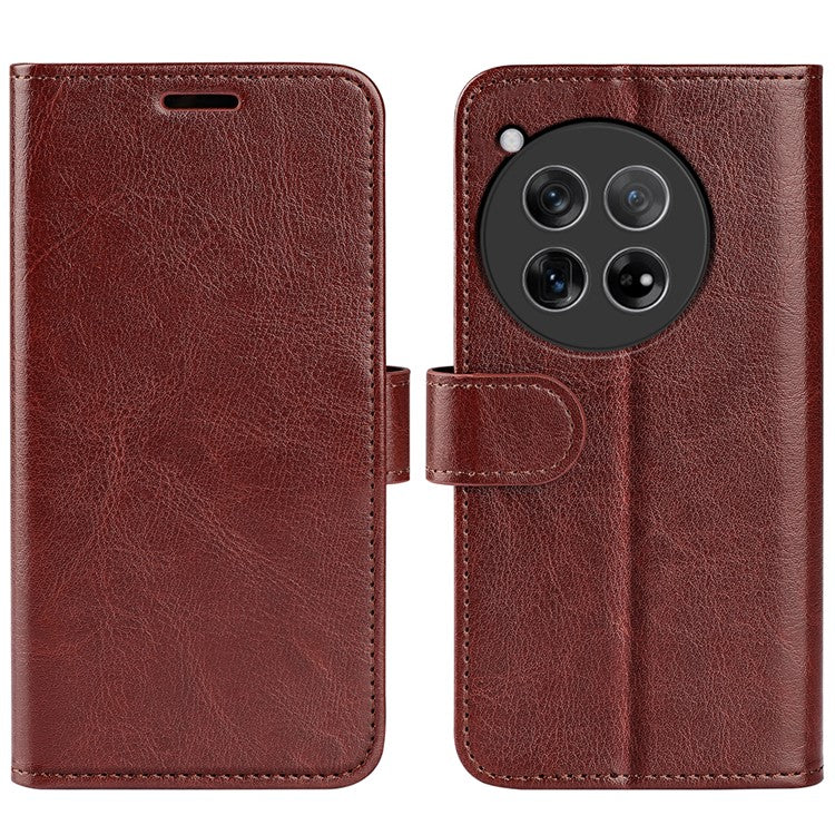 For OnePlus 12 5G PU Leather Case Magnetic Closure Phone Cover Crazy Horse Texture - Brown