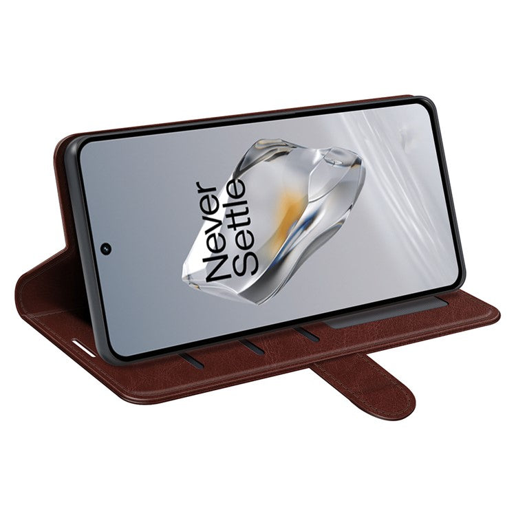 For OnePlus 12 5G PU Leather Case Magnetic Closure Phone Cover Crazy Horse Texture - Brown
